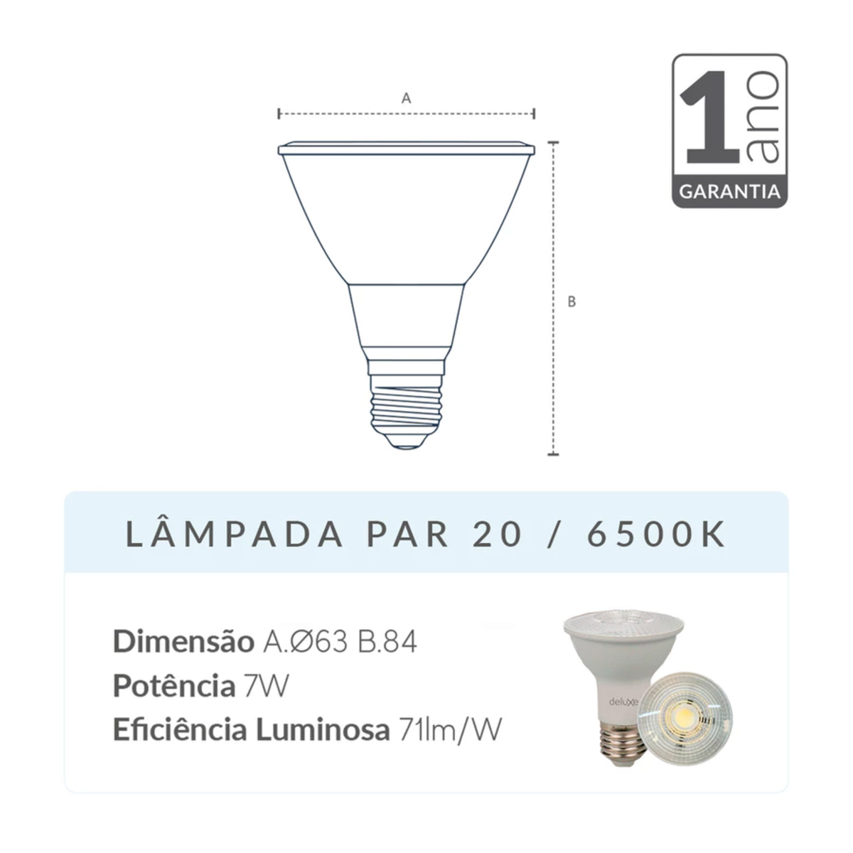 Lâmpada Led Par20 7w 6500k Branco Frio E27 IP65 Bivolt Branco Avant