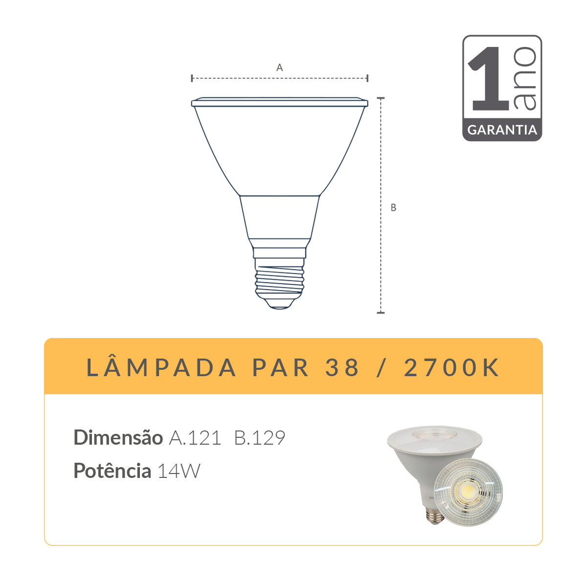 Lampada Led Par38 14w 2700k Branco Quente E27 Bivolt Branco Deluxe