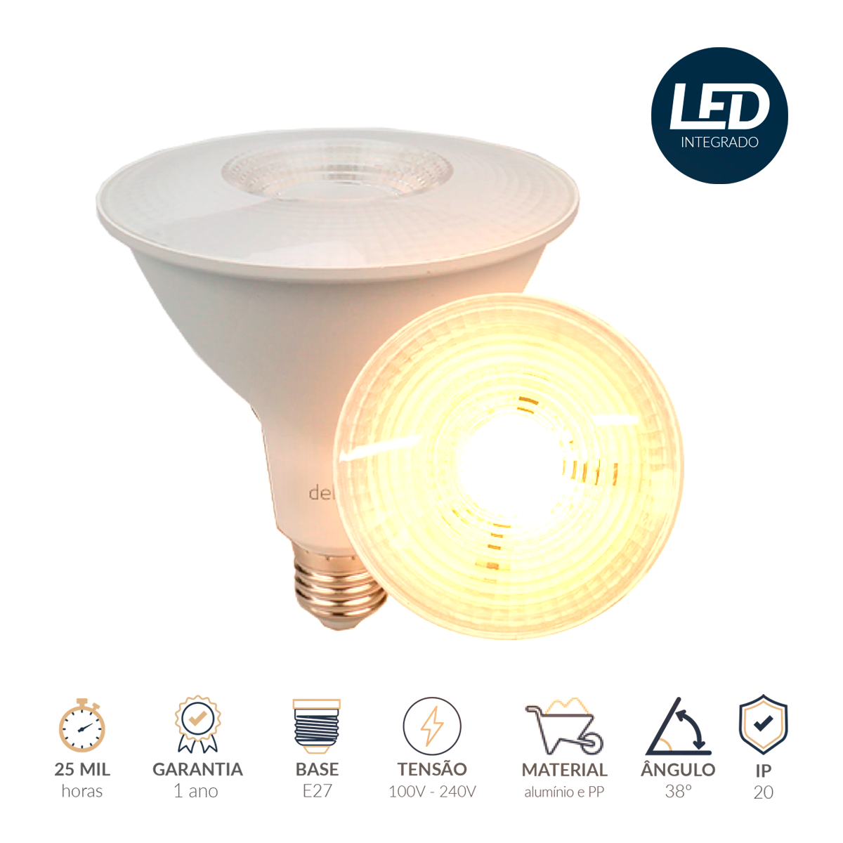 Lampada Led Par38 14w 2700k Branco Quente E27 Bivolt Branco Deluxe