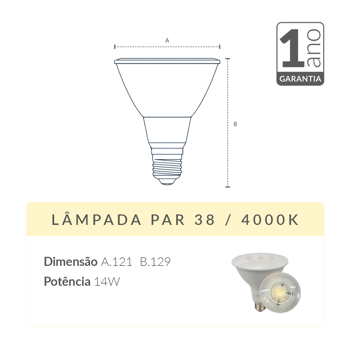 Lampada Led Par38 14w 4000k Branco Neutro E27 Bivolt Branco Deluxe