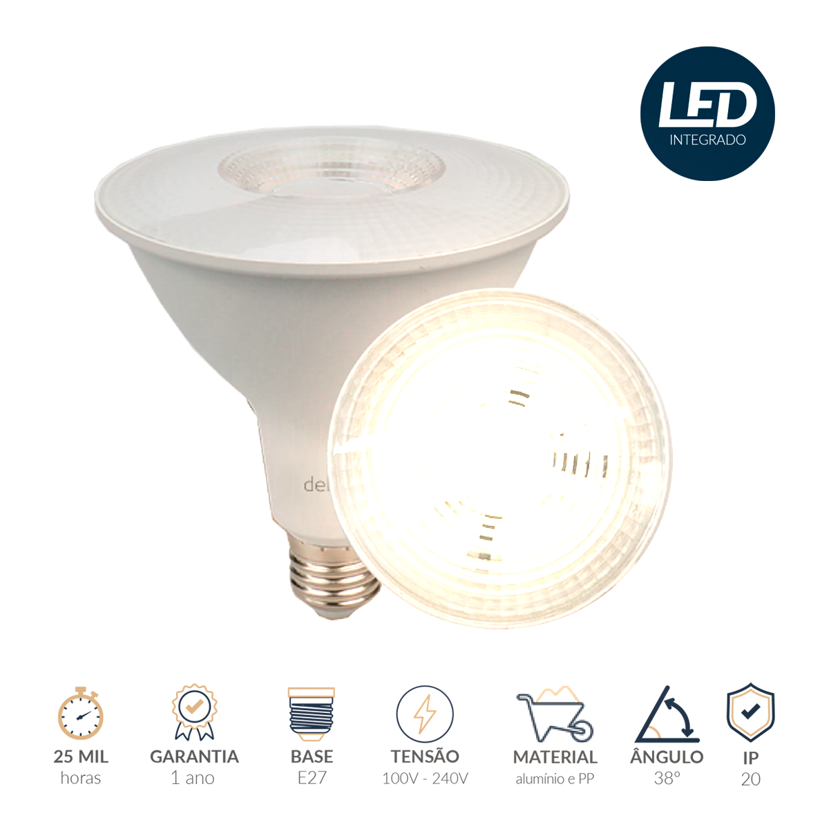 Lampada Led Par38 14w 4000k Branco Neutro E27 Bivolt Branco Deluxe