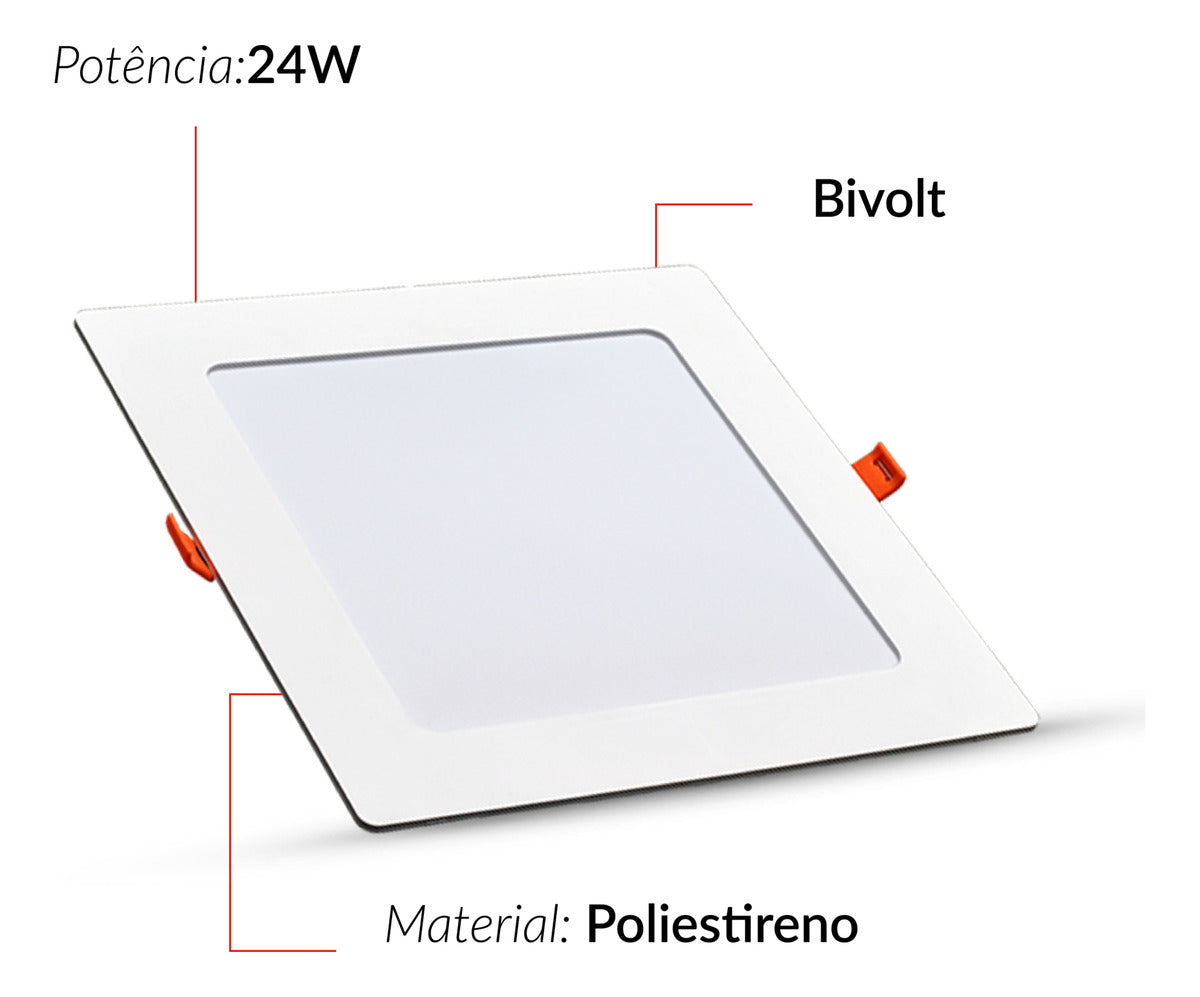 Painel Pop Embutir 24W 6500k Branco Frio Bivolt 28,6cm Quadrado Branco Avant