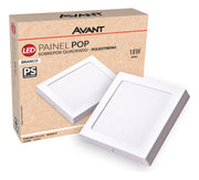 Painel Pop Sobrepor 18W 6500k Branco Frio Bivolt 19,6cm Quadrado Branco Avant