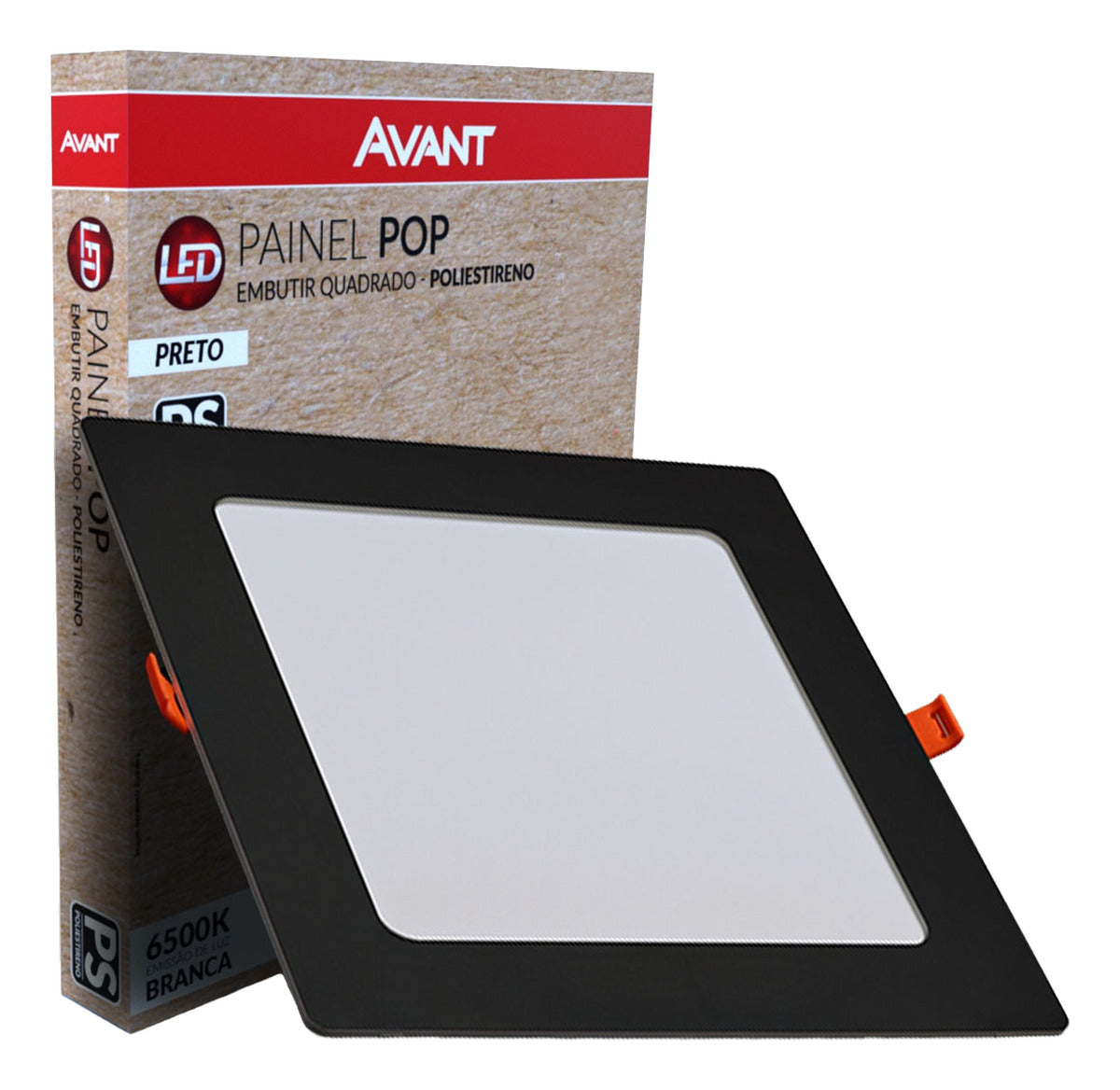 Painel Pop Embutir 18W 6500k Branco Frio Bivolt 21,3cm Quadrado Preto Avant