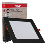 Painel Pop Embutir 18W 6500k Branco Frio Bivolt 21,3cm Quadrado Preto Avant