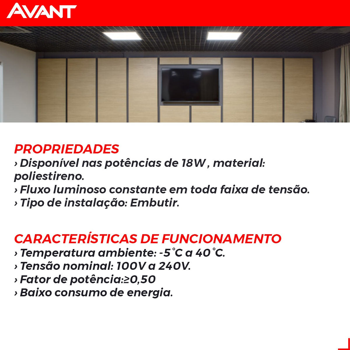 Painel Pop Embutir 18W 6500k Branco Frio Bivolt 21,3cm Quadrado Preto Avant