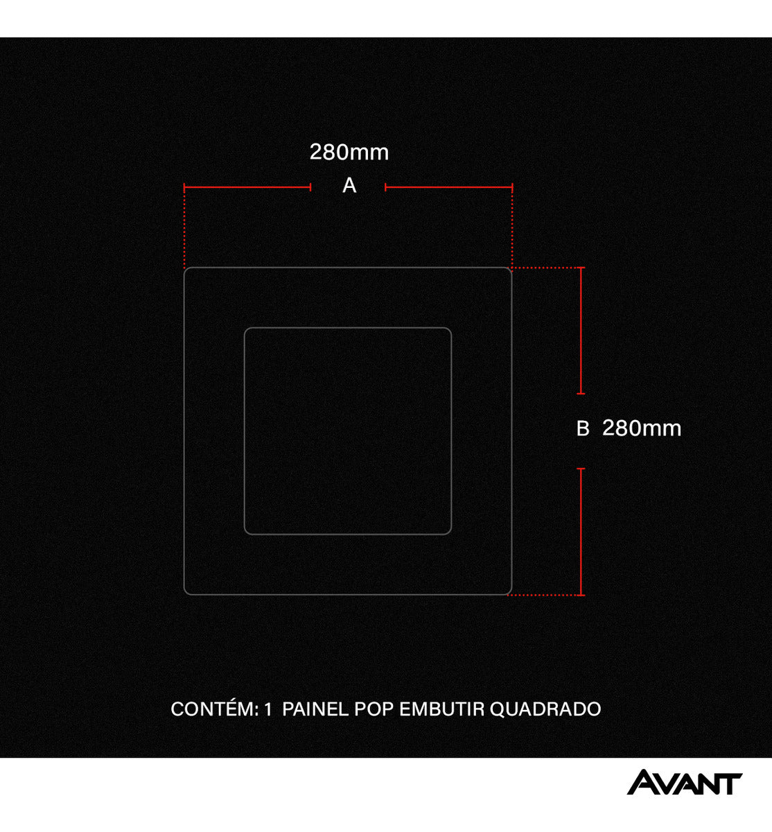 Painel Pop Embutir 24W 6500k Branco Frio Bivolt 28,6cm Quadrado Preto Avant