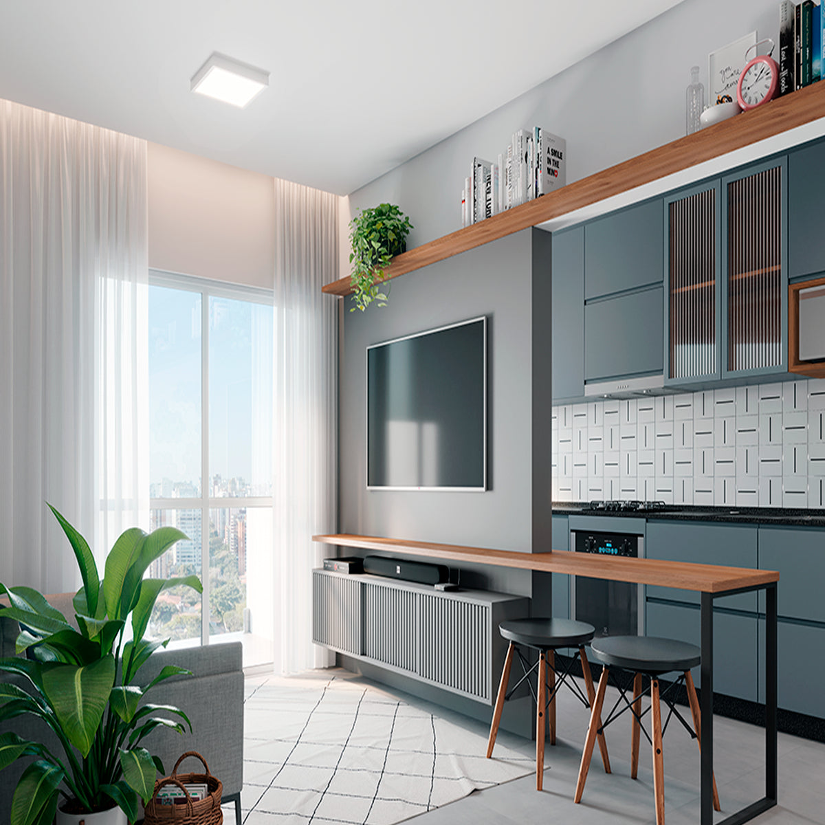 Painel Pop Sobrepor 18W 6500k Branco Frio Bivolt 19,6cm Quadrado Preto Avant