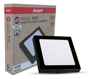 Painel Pop Sobrepor 24W 6500k Branco Frio Bivolt 26,5cm Quadrado Preto Avant