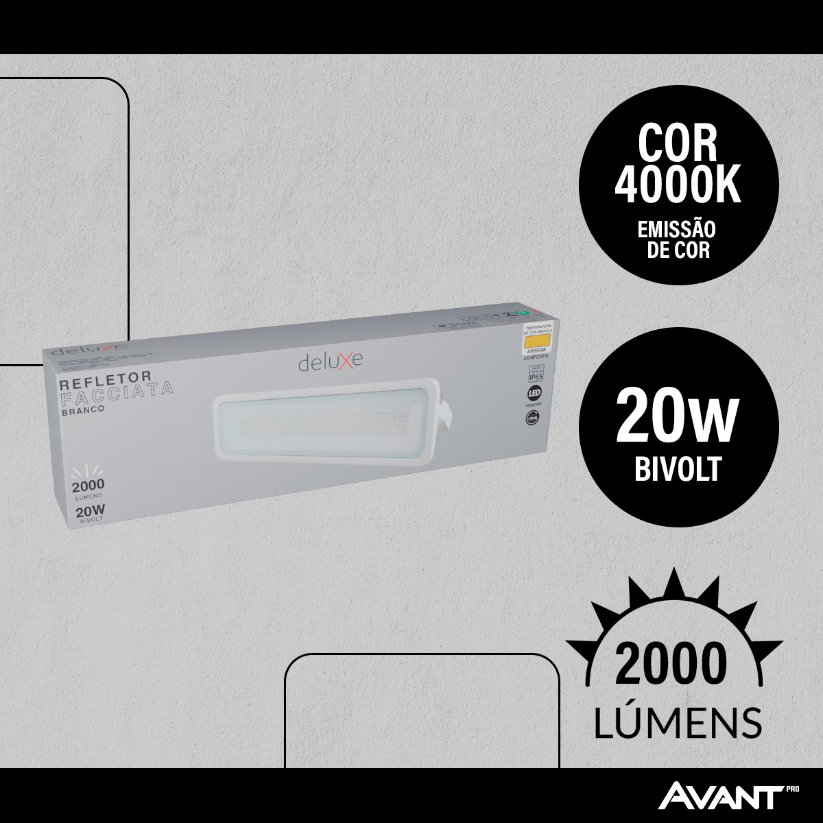 Refletor Led Facciata 20w 3000k Branco Quente Bivolt IP66 Branco Avant Pro