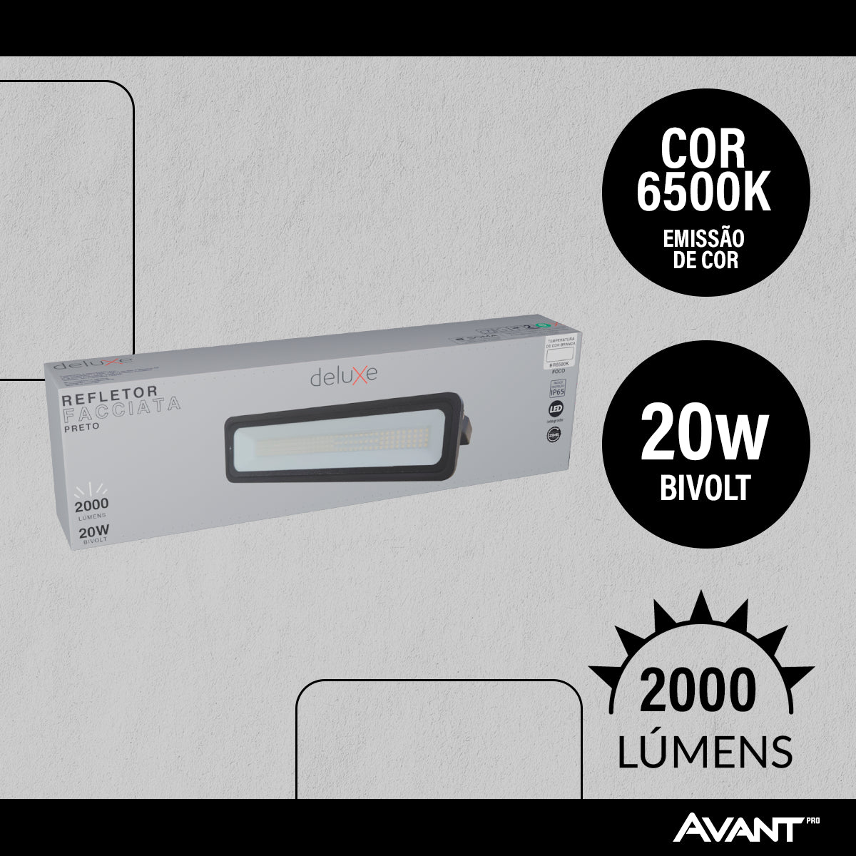 Refletor Led Facciata 20w 6500k Branco Frio Bivolt IP66 Preto Avant Pro