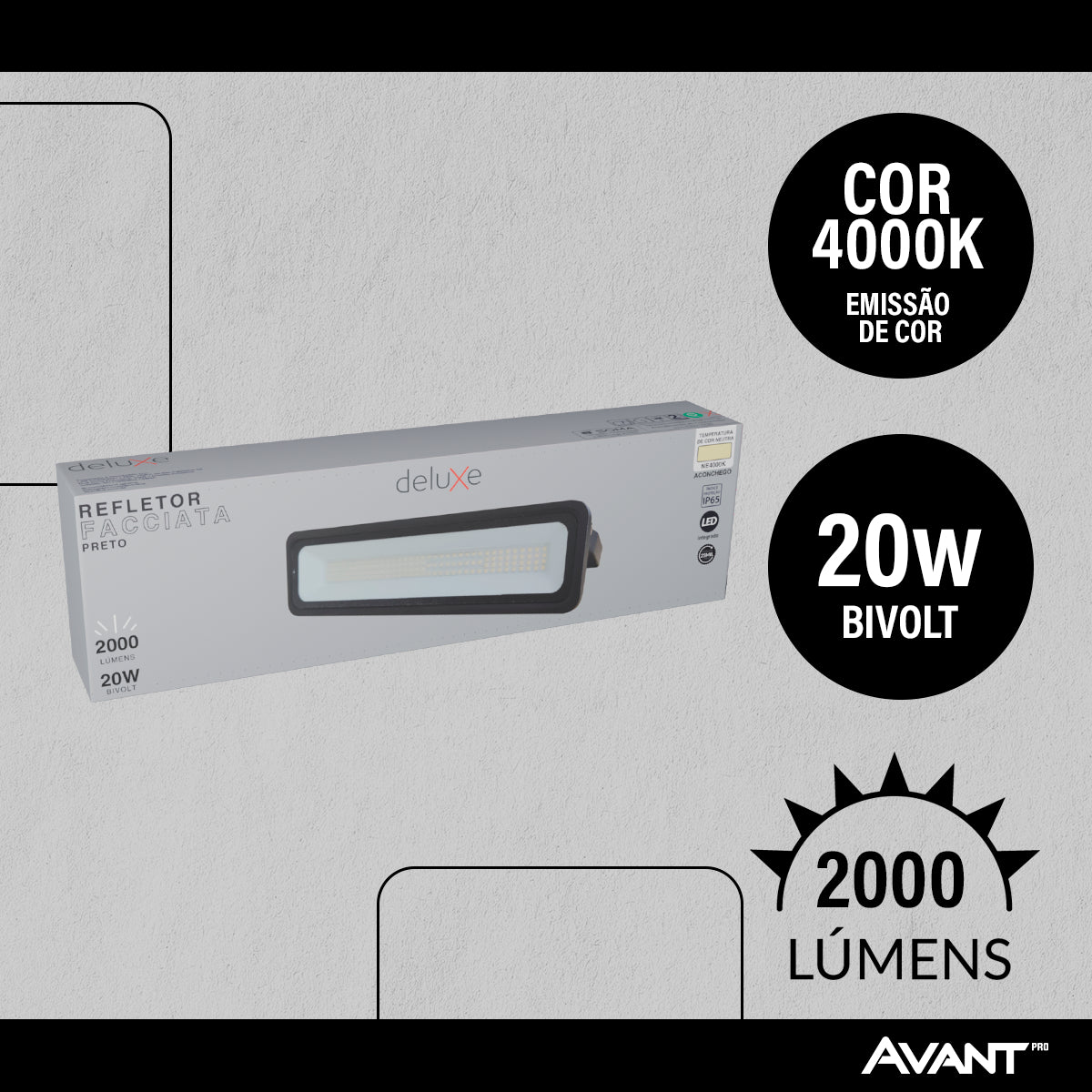 Refletor Led Facciata 20w 4000k Branco Neutro Bivolt IP66 Preto Avant Pro