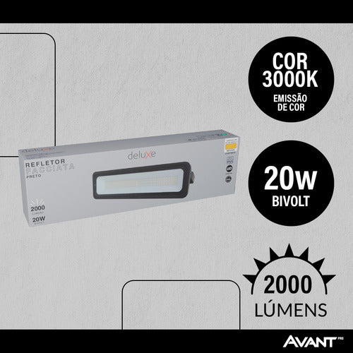 Refletor Led Facciata 20w 3000k Branco Quente Bivolt IP66 Preto Avant Pro