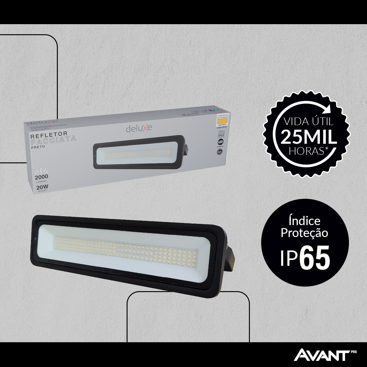 Refletor Led Facciata 20w 3000k Branco Quente Bivolt IP66 Preto Avant Pro