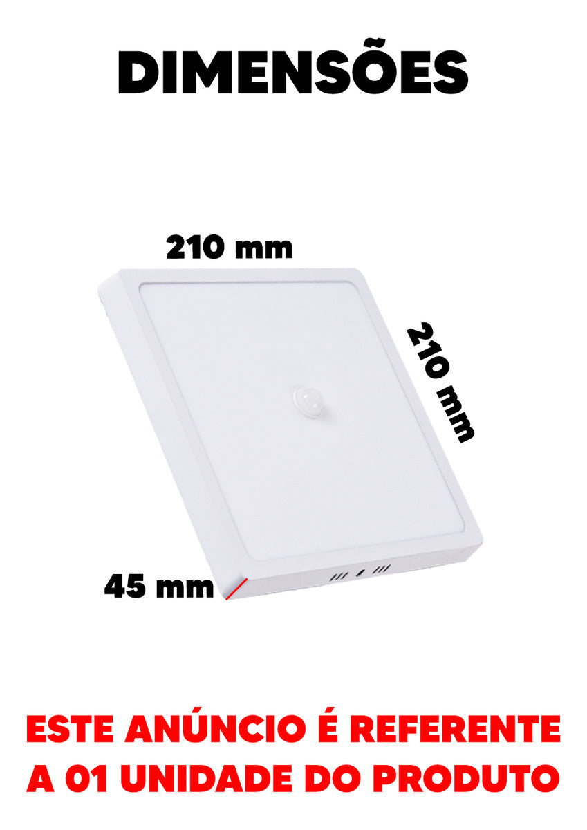 Painel Led Pop Sensor 21cm 18w 6500k Sob Quadrado Br Avant 127/220v Branco