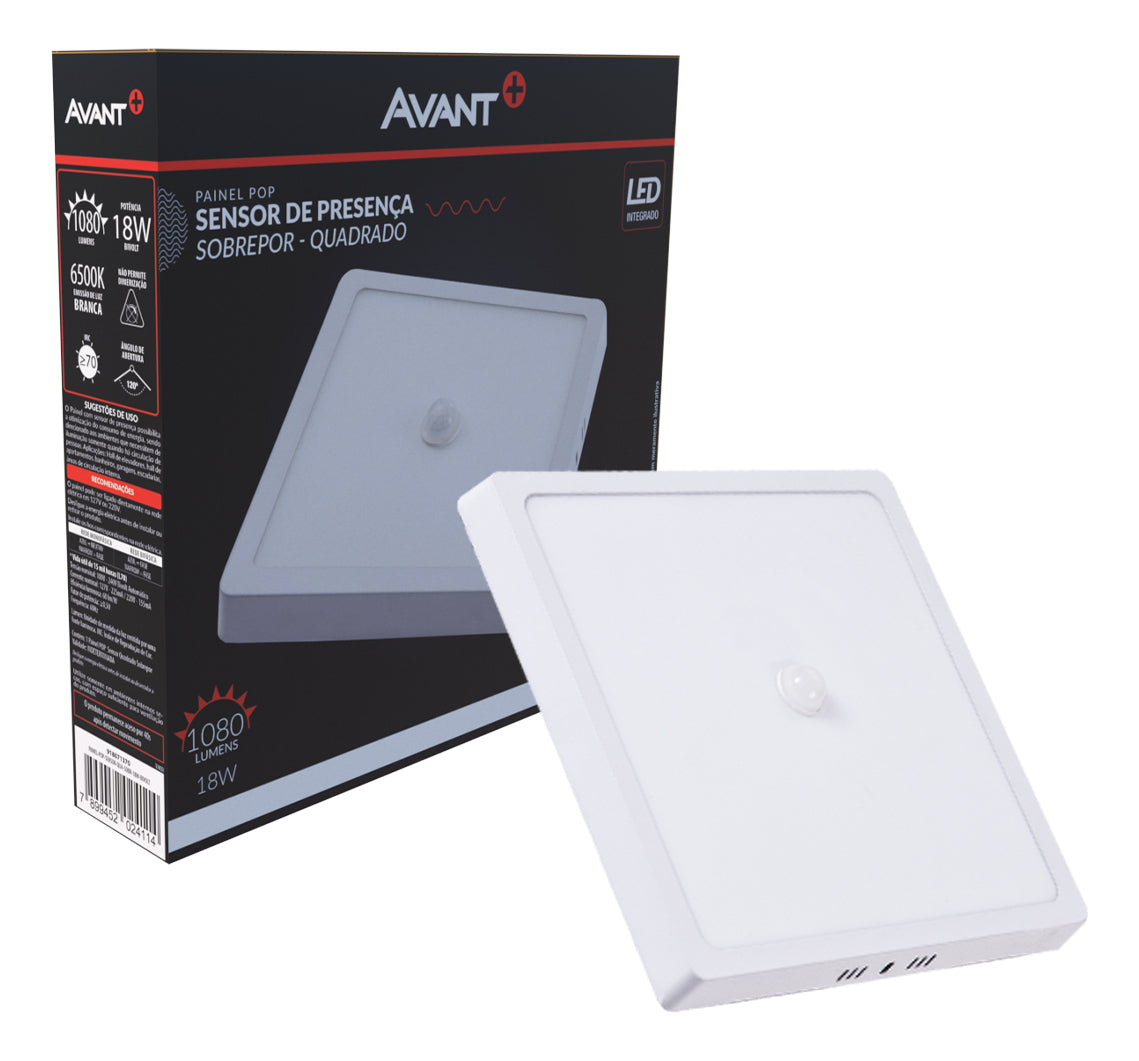 Painel Led Pop Sensor 21cm 18w 6500k Sob Quadrado Br Avant 127/220v Branco