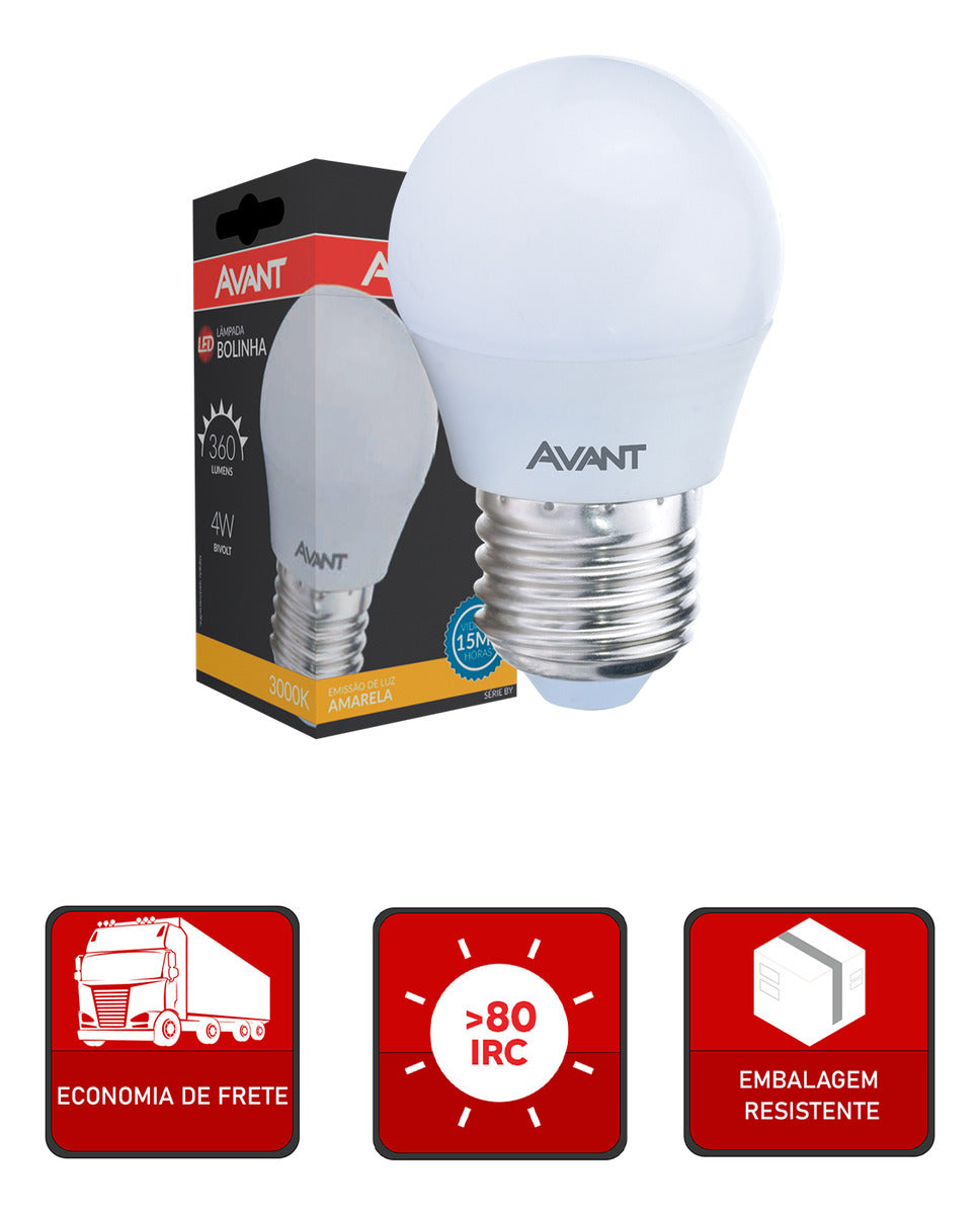 Lampada Led Bola 4w 2700k 110v/220v Bivolt E27 Branco Avant