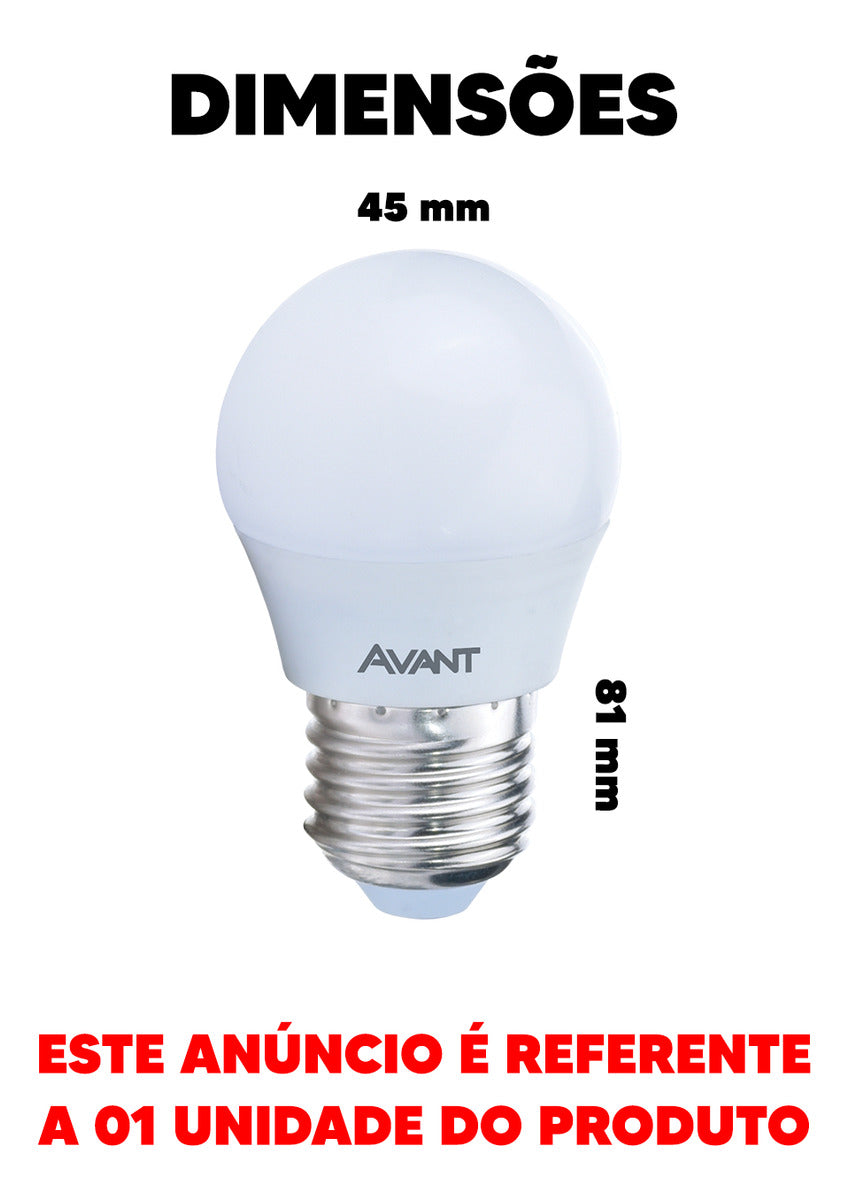 Lampada Led Bola 4w 2700k 110v/220v Bivolt E27 Branco Avant