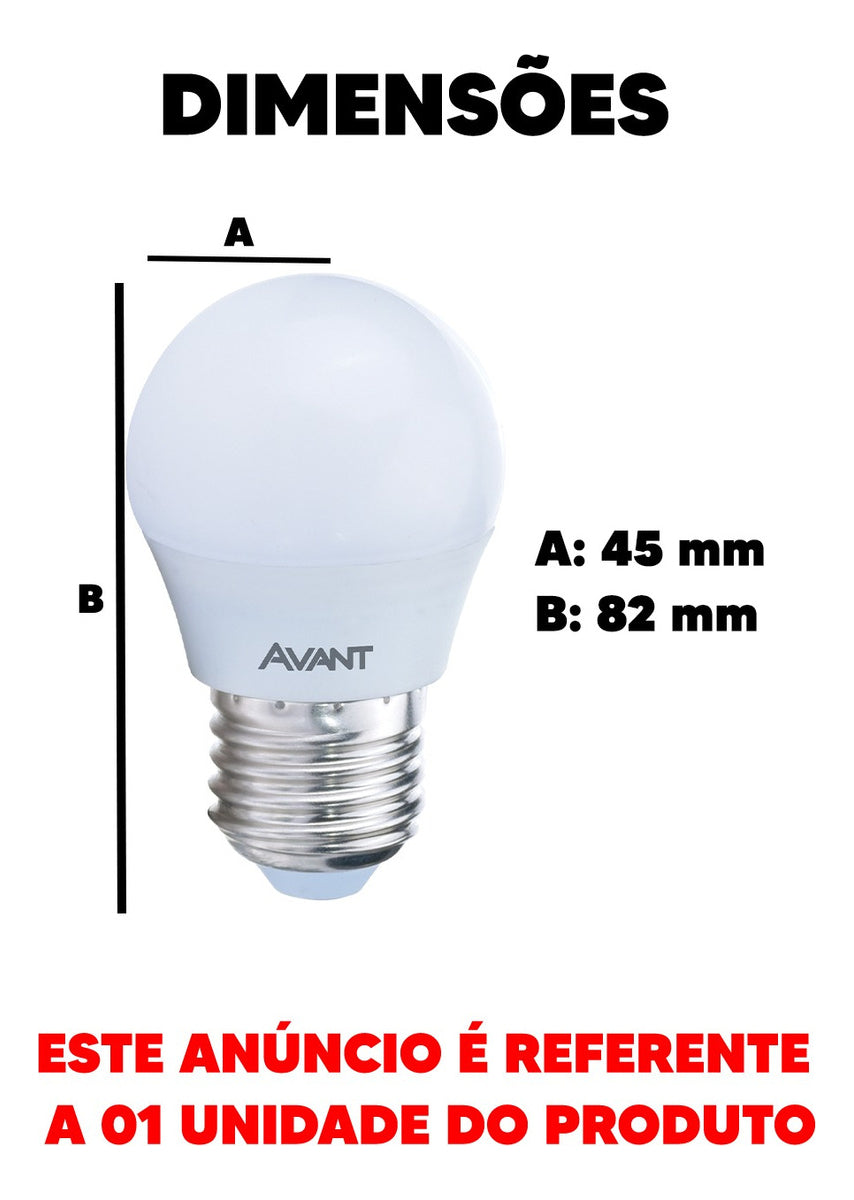 Lampada Led Bola 4w 4000k 110v/220v Bivolt E27 Branco Avant