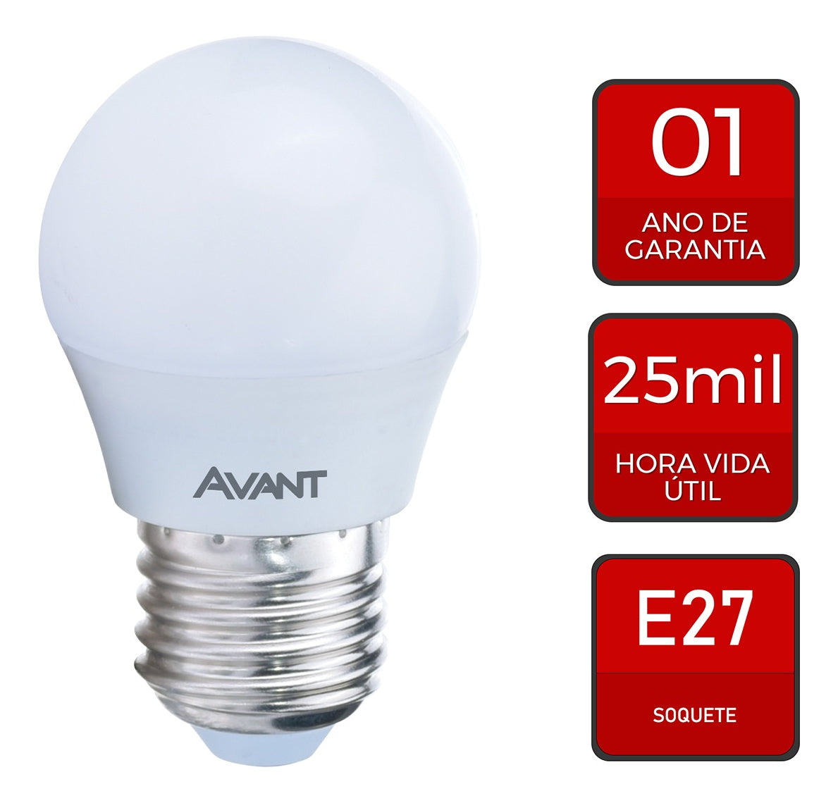 Lampada Led Bola 4w 4000k 110v/220v Bivolt E27 Branco Avant