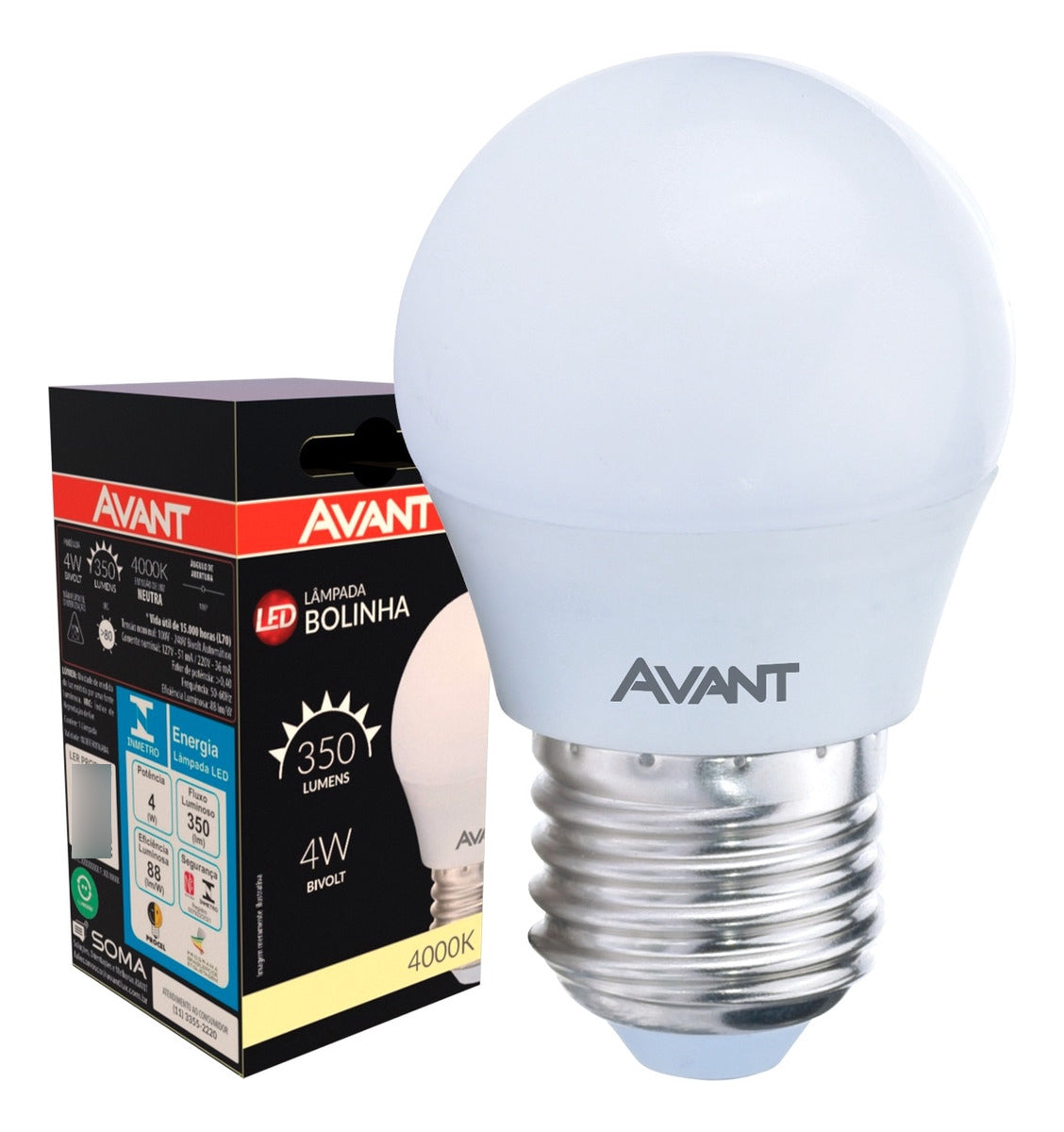 Lampada Led Bola 4w 4000k 110v/220v Bivolt E27 Branco Avant