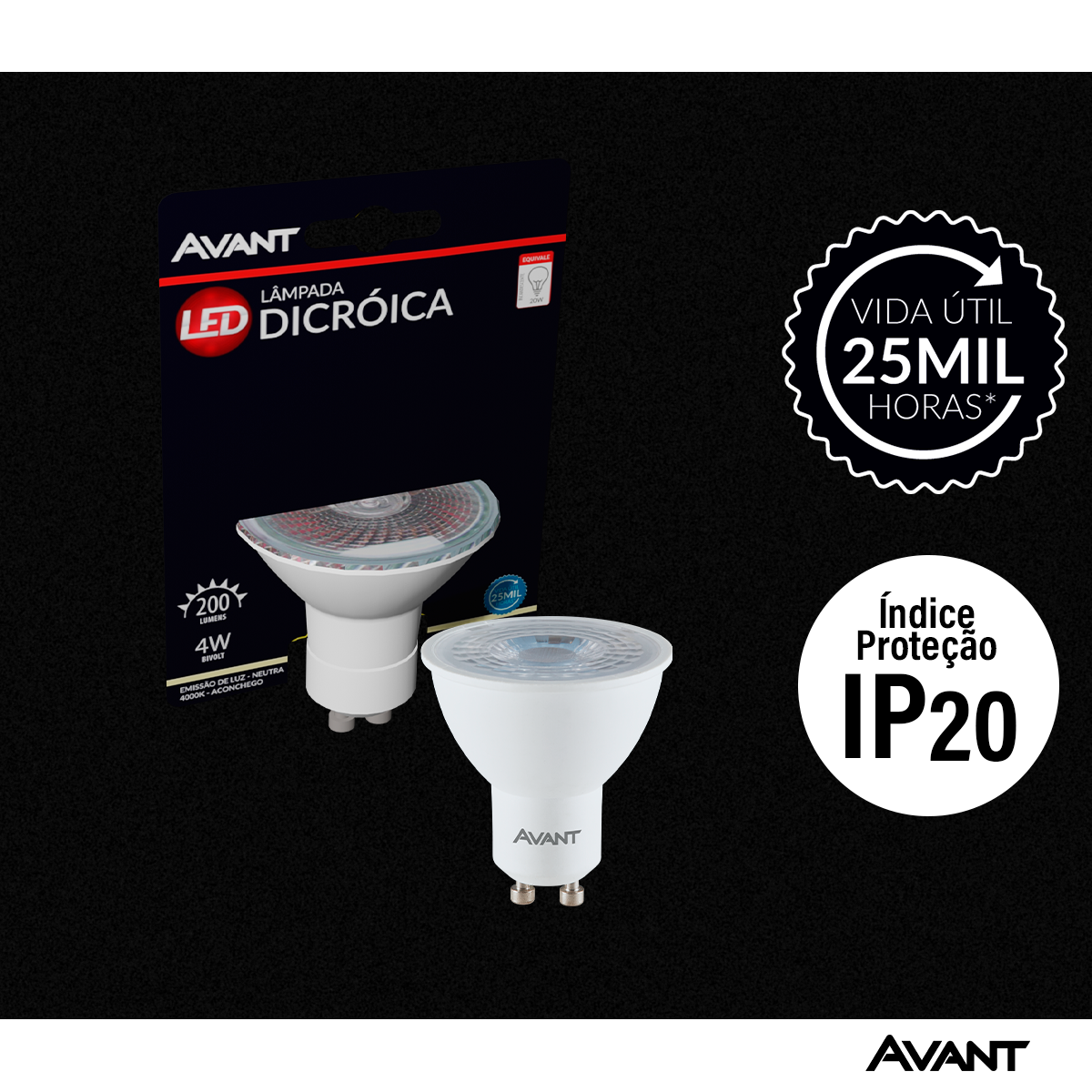 Lâmpada Led Dicróica MR11 4w 4000k Branco Neutro GU10 IP20 Bivolt Branco Avant