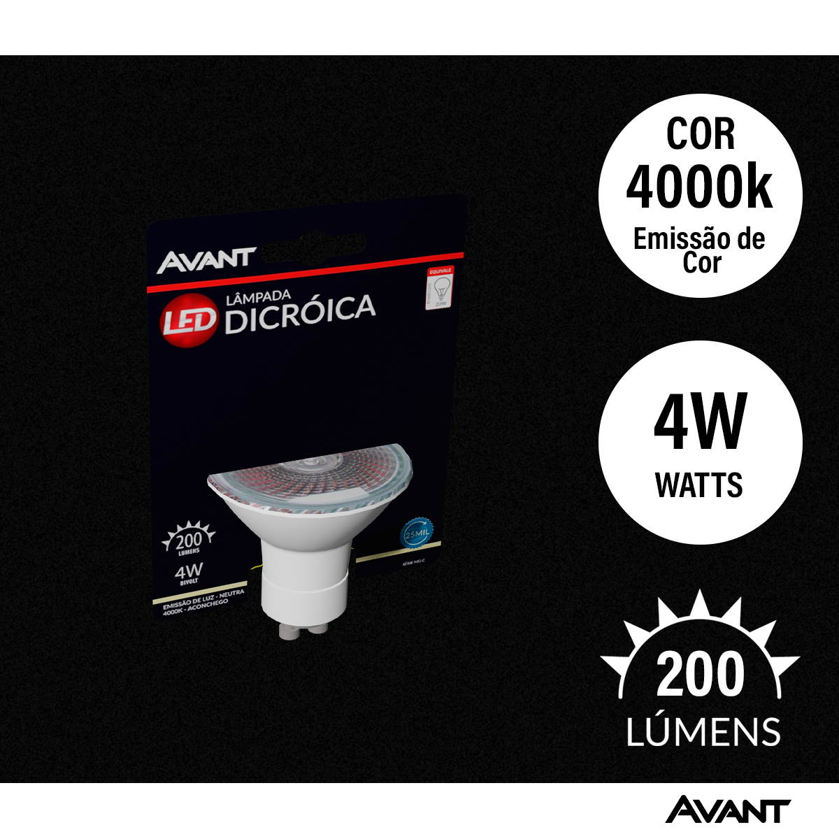 Lâmpada Led Dicróica MR11 4w 4000k Branco Neutro GU10 IP20 Bivolt Branco Avant