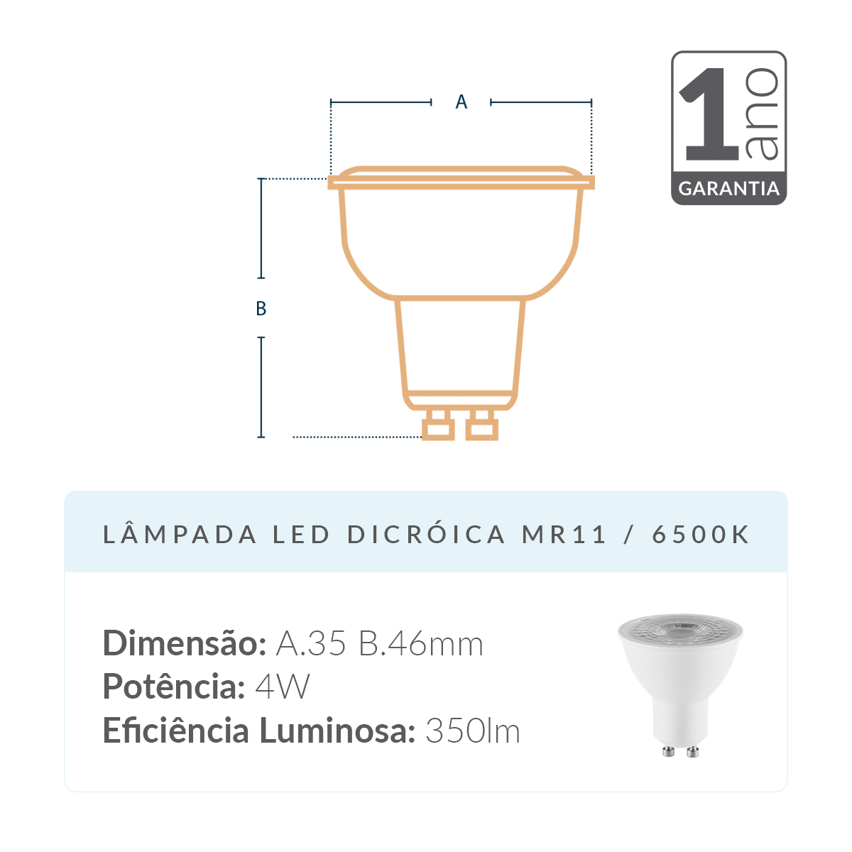 Lâmpada Led Dicróica MR16 8w 6500k Branco Frio GU10 IP20 Bivolt Branco Avant