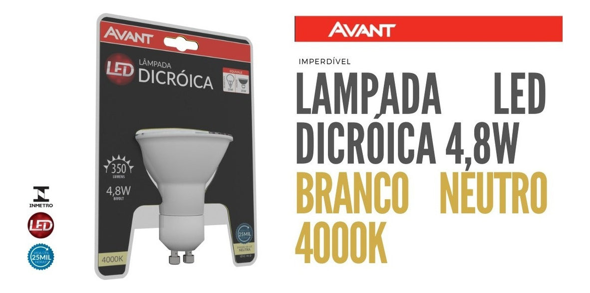 Lampada Led Dicróica MR16 4,8w 4000k Branco Neutro GU10 Bivolt Preto Deluxe