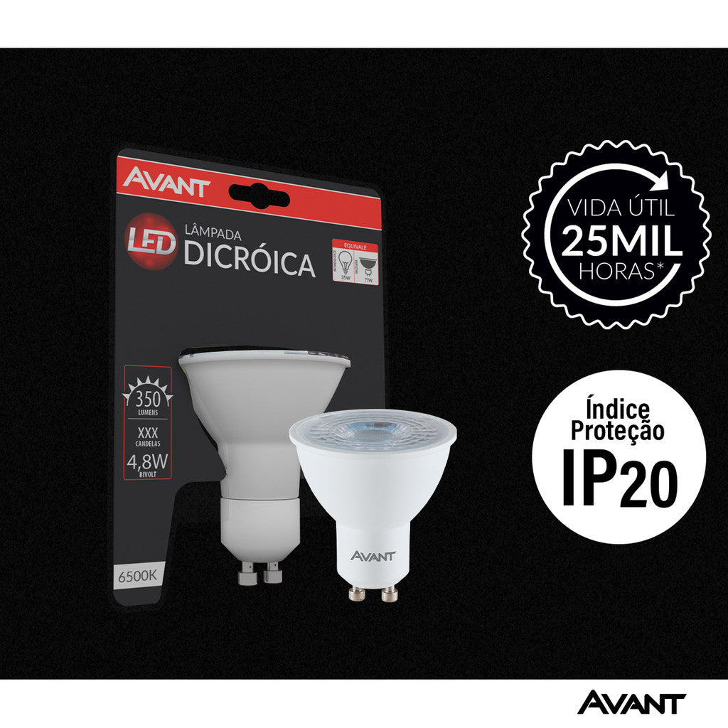 Lampada Led Dicróica MR16 4,8w 350lm 6500K GU10 Branco Avant