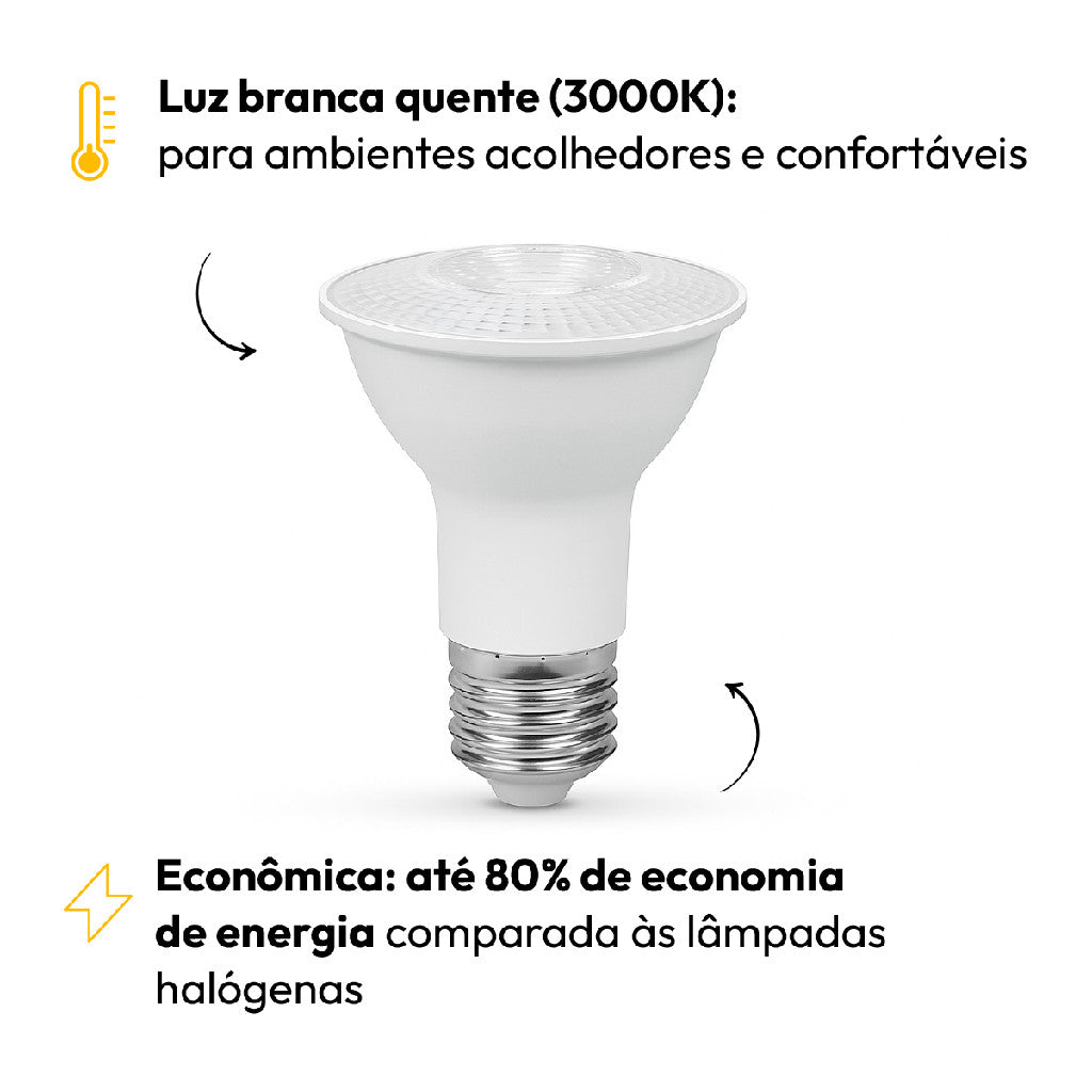 Lampada Led Par20 7w 3000k Branco Quente E27 Bivolt Branco Deluxe