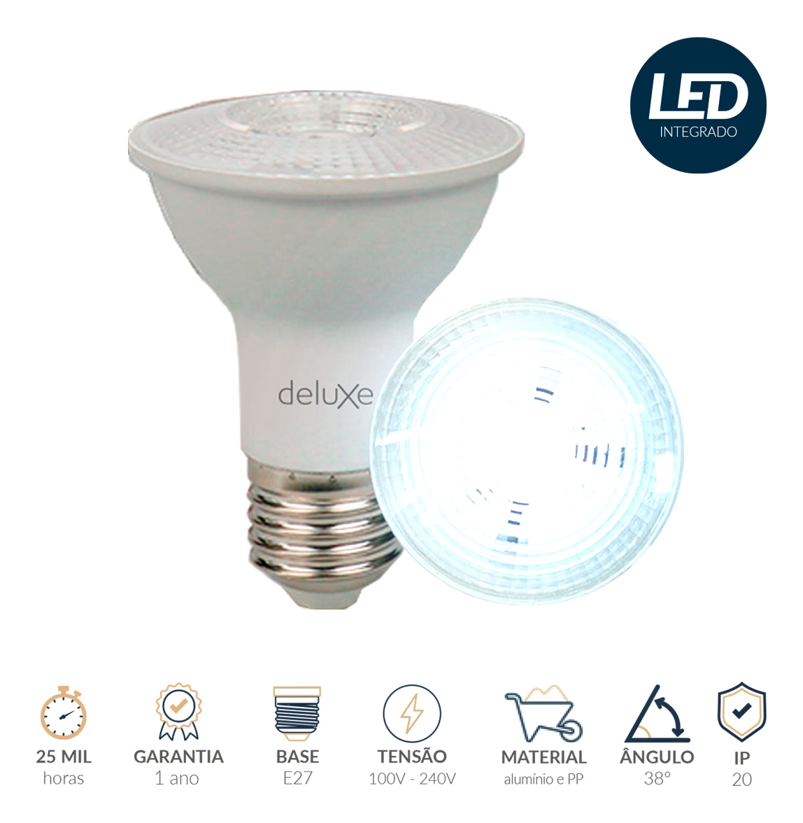 Lampada Led Par20 7w 6500k Branco Frio E27 110v/220v Bivolt Ip20 Branco Cod: 919091377 Deluxe By Avant