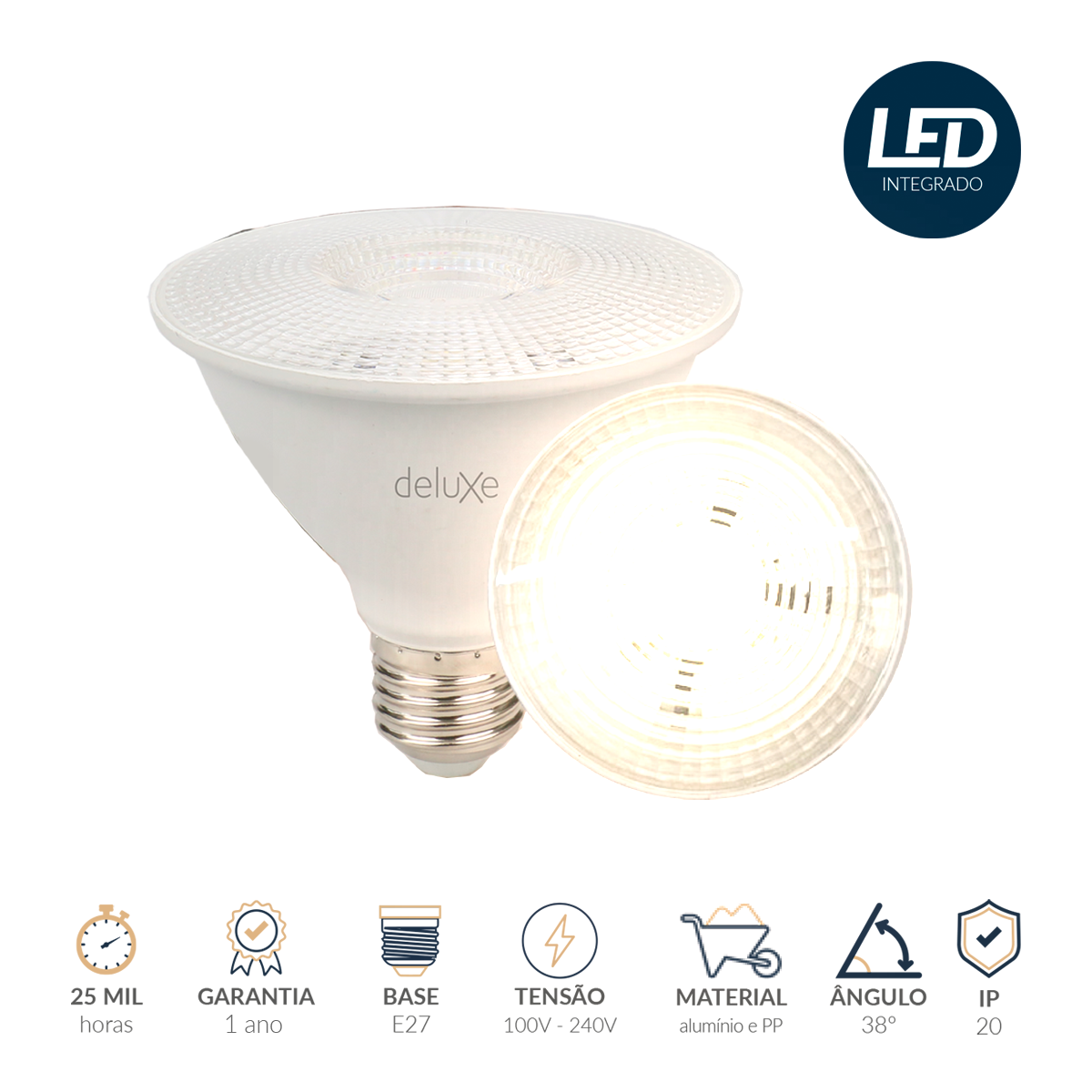 Lampada Led Par30 11w 4000k Branco Neutro E27 Bivolt Branco Deluxe