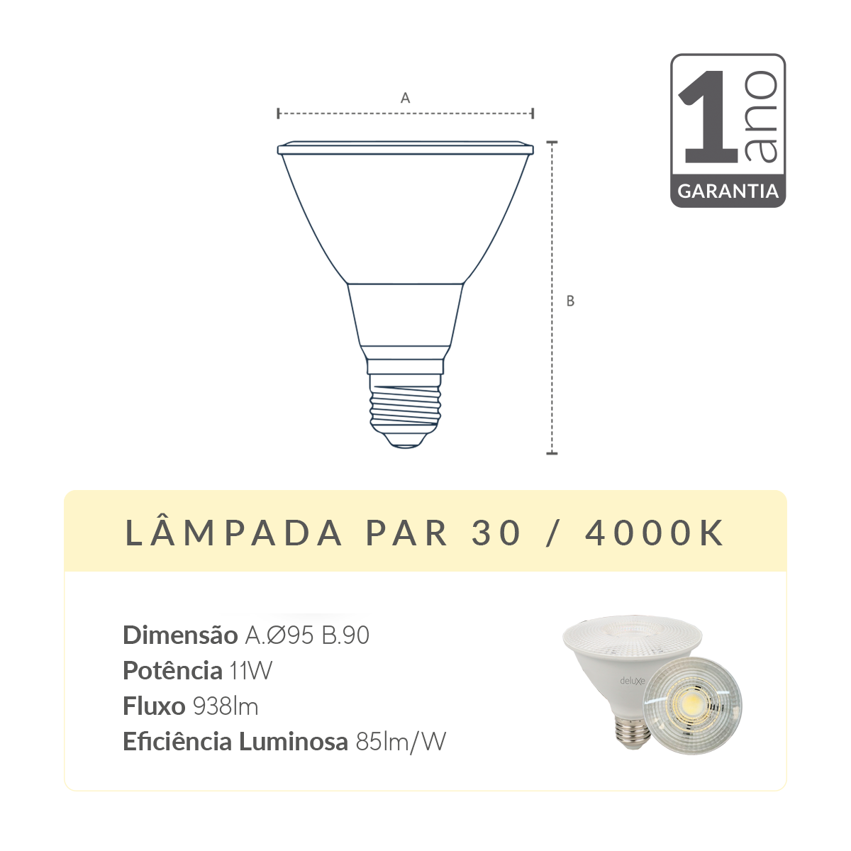 Lampada Led Par30 11w 4000k Branco Neutro E27 Bivolt Branco Deluxe