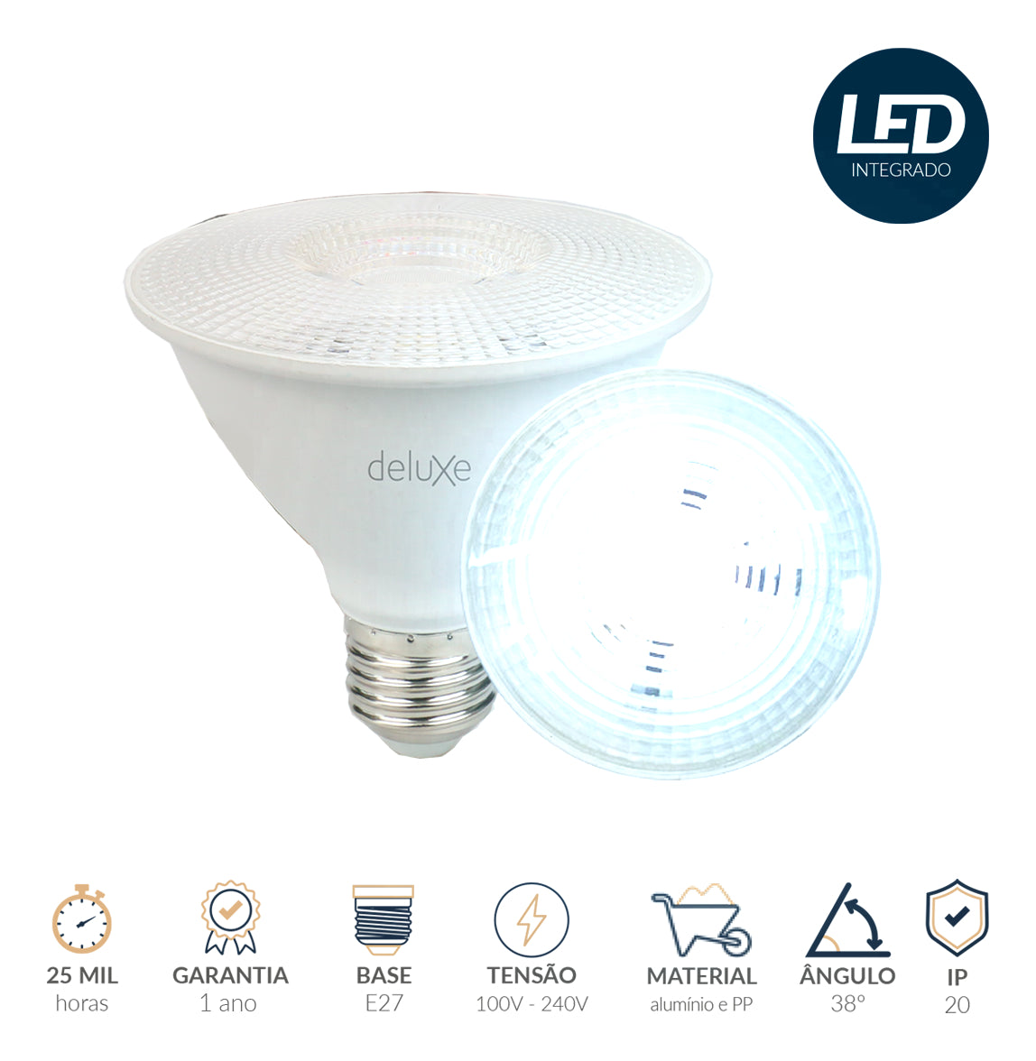 Lampada Led Par30 11w 6500k Branco Frio E27 Bivolt Branco Deluxe