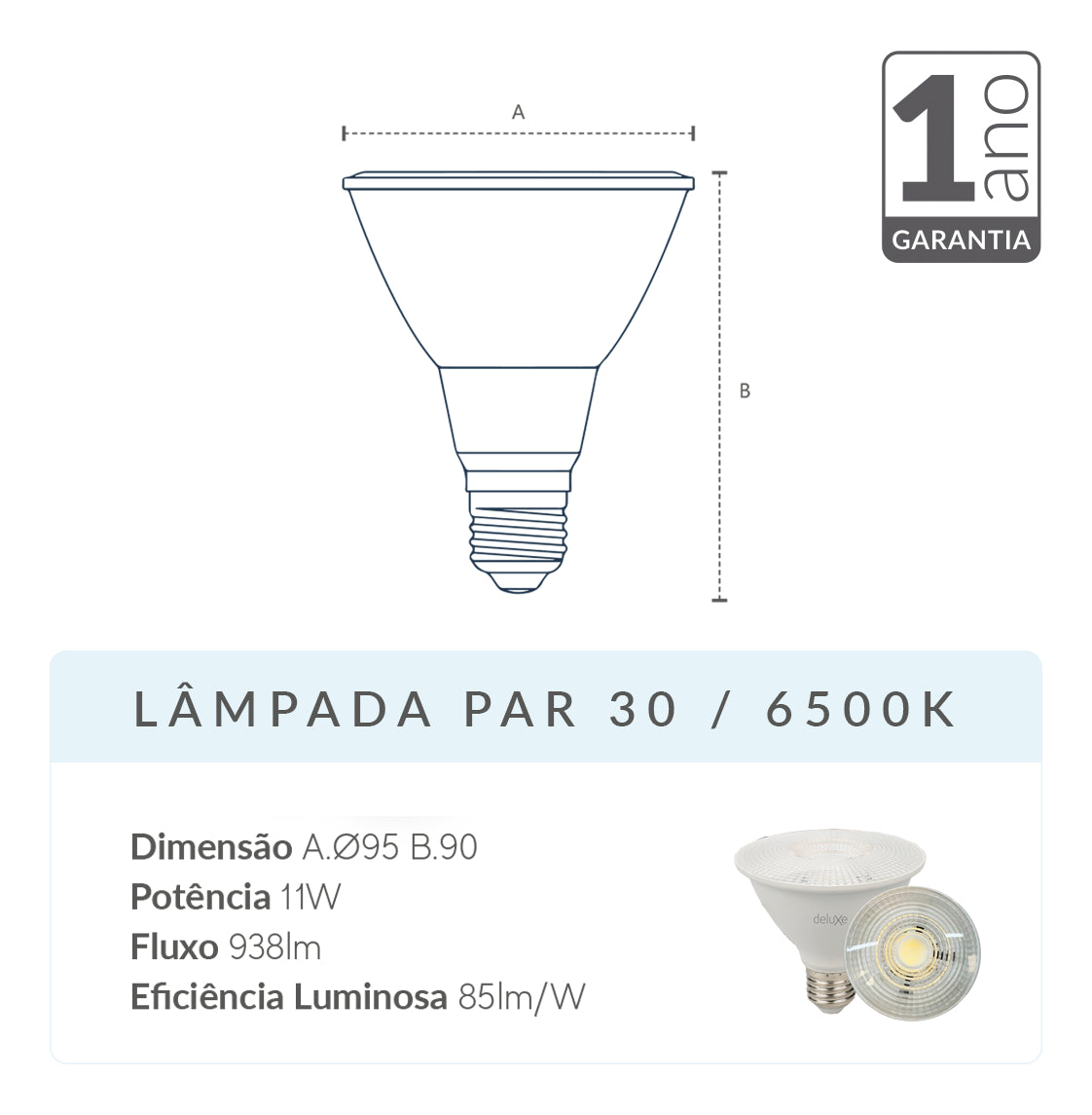 Lampada Led Par30 11w 6500k Branco Frio E27 Bivolt Branco Deluxe