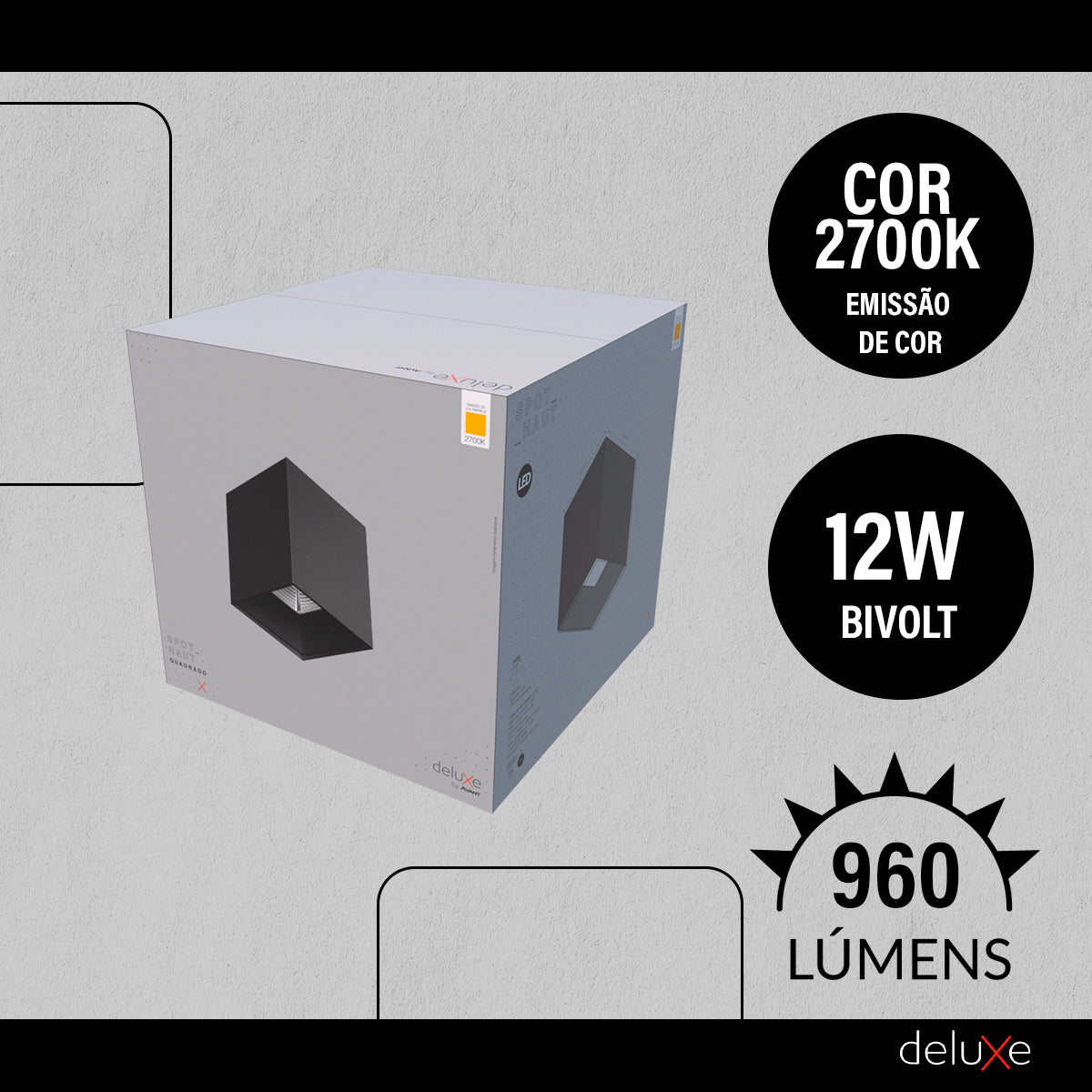 Spot Led Haut Quadrado 12w 2700k Branco Quente Bivolt Quadrado Preto Avant