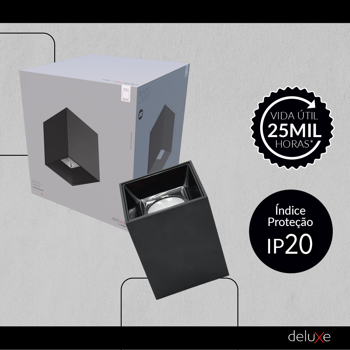 Spot Led Haut Quadrado 20w 6500k Branco Frio Bivolt Quadrado Preto Avant