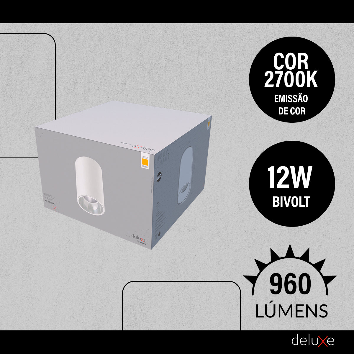 Spot Led Haut Redondo 12w 2700k Branco Quente  IP20 Bivolt Branco Avant