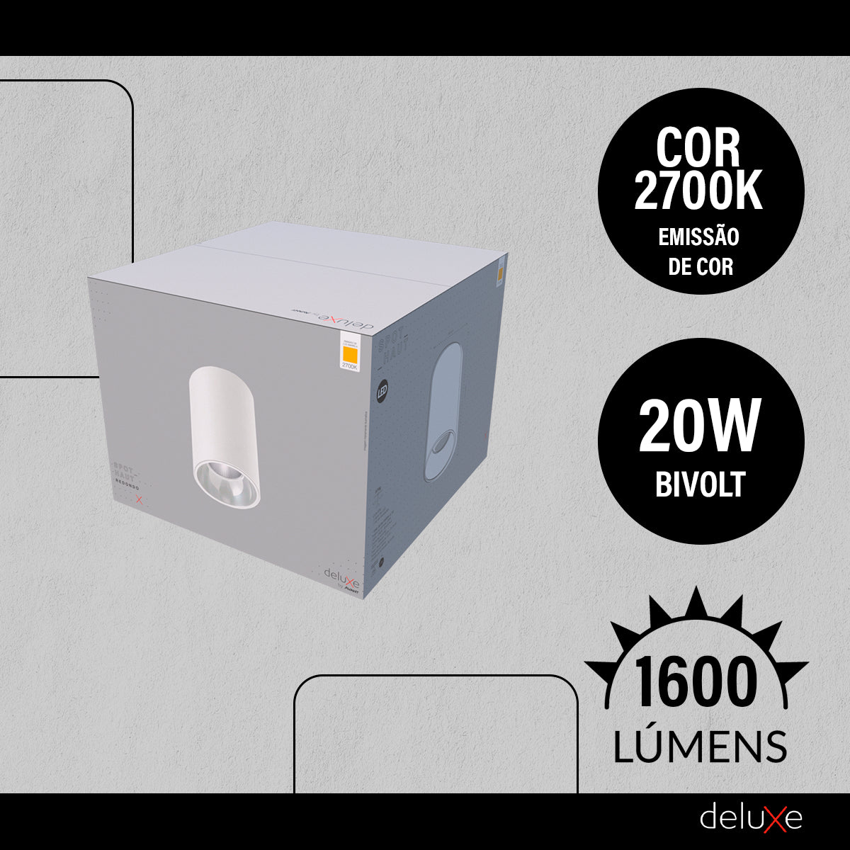 Spot Led Haut Redondo 20w 2700k Branco Quente IP20 Bivolt Branco Avant