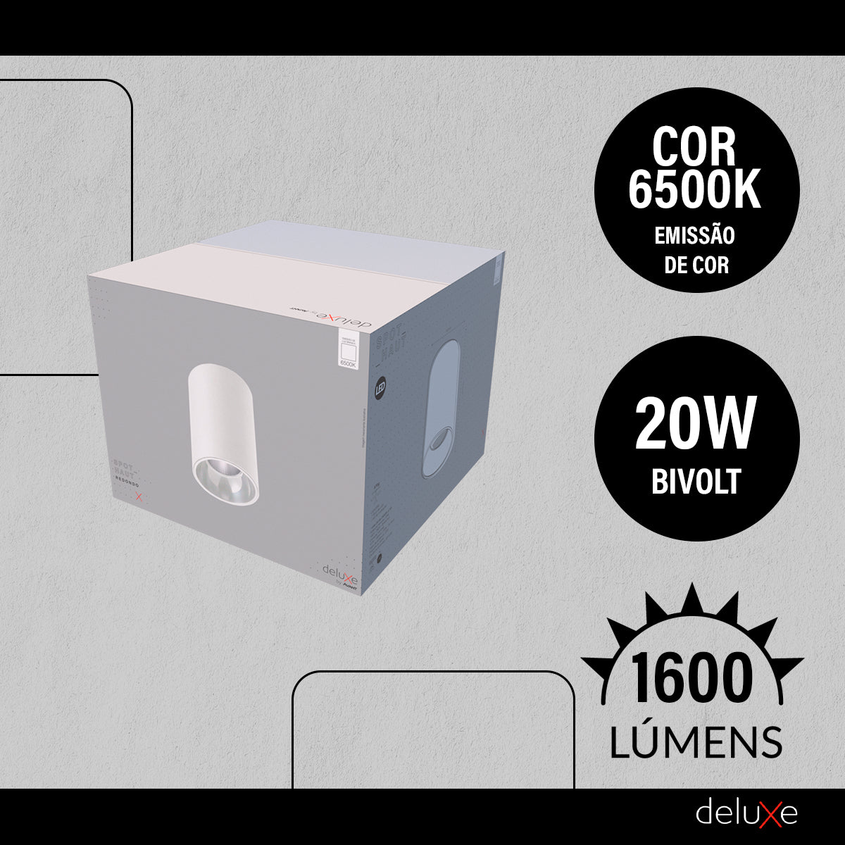 Spot Led Haut Redondo 20w 6500k Branco Frio IP20 Bivolt Branco Avant