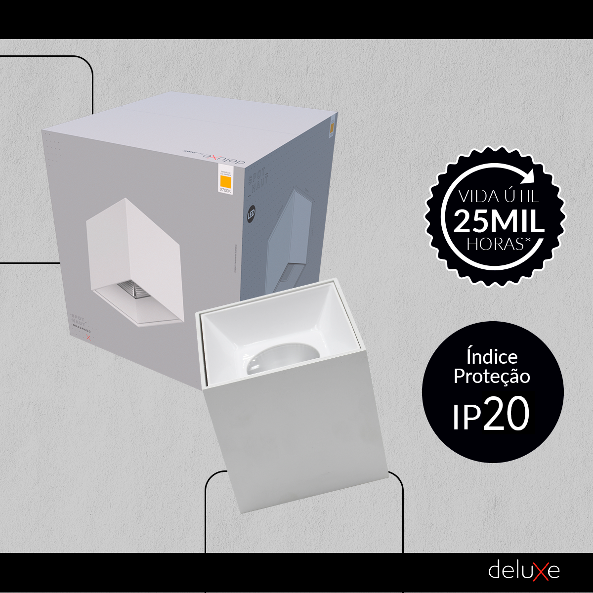 Spot Led Haut Quadrado 12w 2700k Branco Quente Bivolt Quadrado Branco Avant