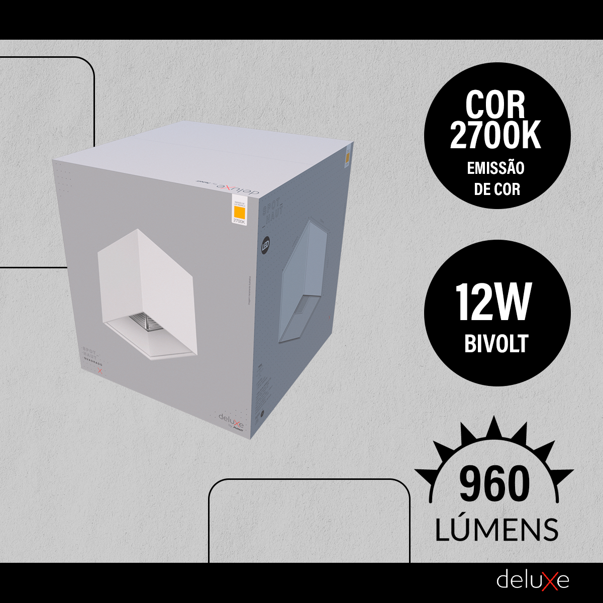 Spot Led Haut Quadrado 12w 2700k Branco Quente Bivolt Quadrado Branco Avant