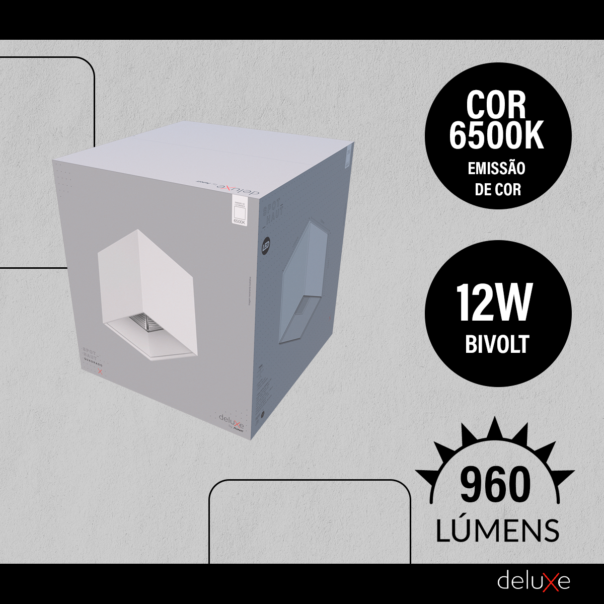 Spot Led Haut Quadrado 12w 6500k Branco Frio Bivolt Quadrado Branco Avant