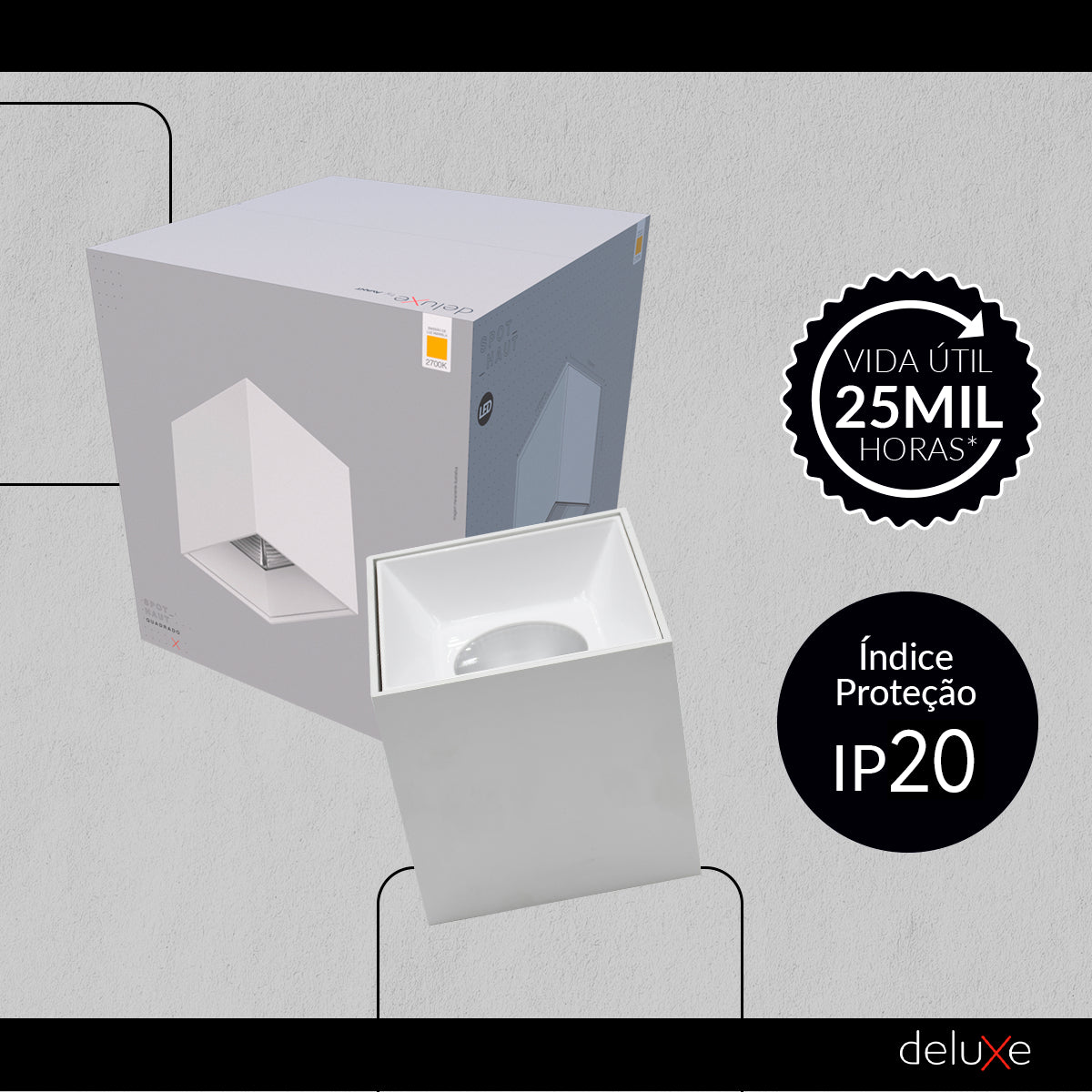 Spot Led Haut Quadrado 20w 2700k Branco Quente Bivolt Quadrado Branco Avant