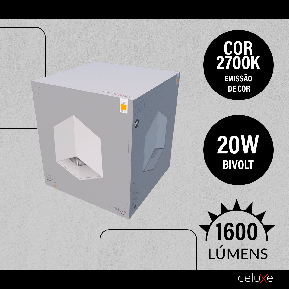 Spot Led Haut Quadrado 20w 2700k Branco Quente Bivolt Quadrado Branco Avant