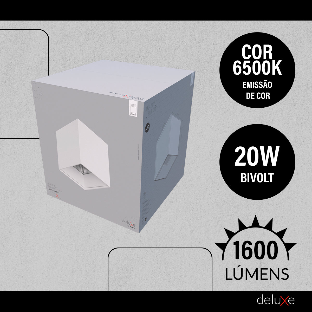 Spot Led Haut Quadrado 20w 6500k Branco Frio Bivolt Quadrado Branco Avant