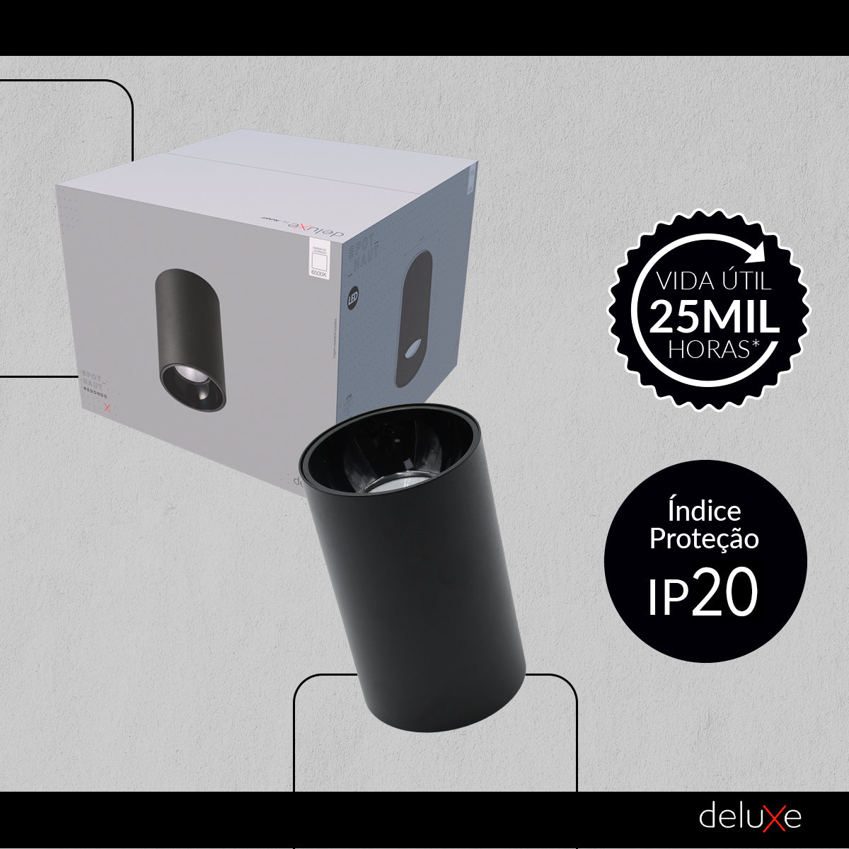 Spot Led Haut Redondo 12w 2700k Branco Quente IP20 Bivolt Preto Avant