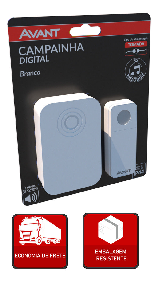 Campainha Digital Sem Fio Tomada Bivolt IP20 Branco Avant