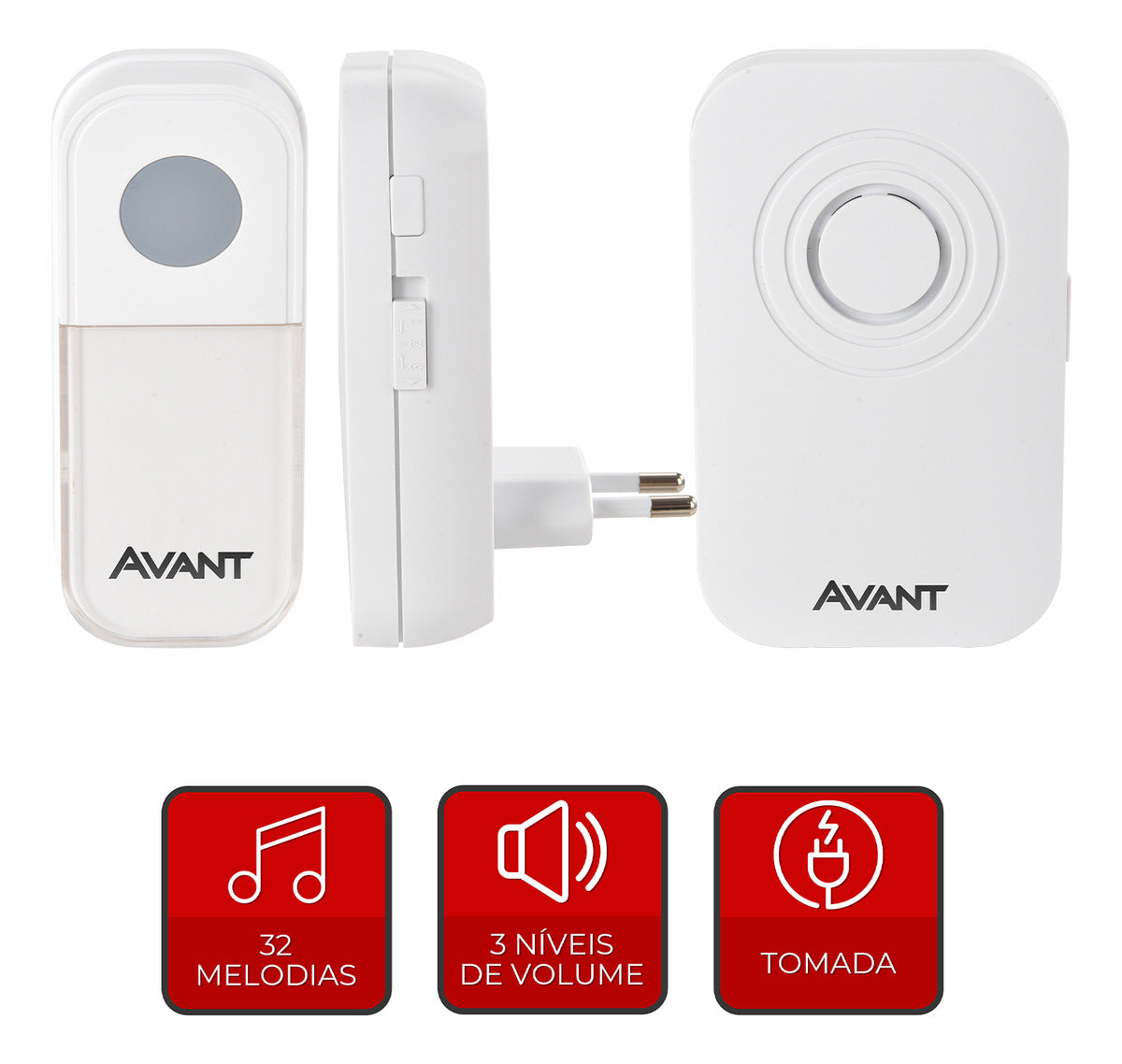 Campainha Digital Sem Fio Tomada Bivolt IP20 Branco Avant